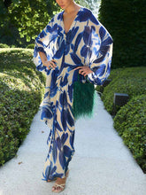Elegant Oversized Floral Print Batwing Sleeve Chiffon Maxi Dress